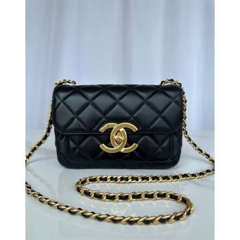 Chanel Shiny Lambskin Mini Flap Bag with Maxi CC Buckle AS5026 Black 2024 (yezi-240927029)