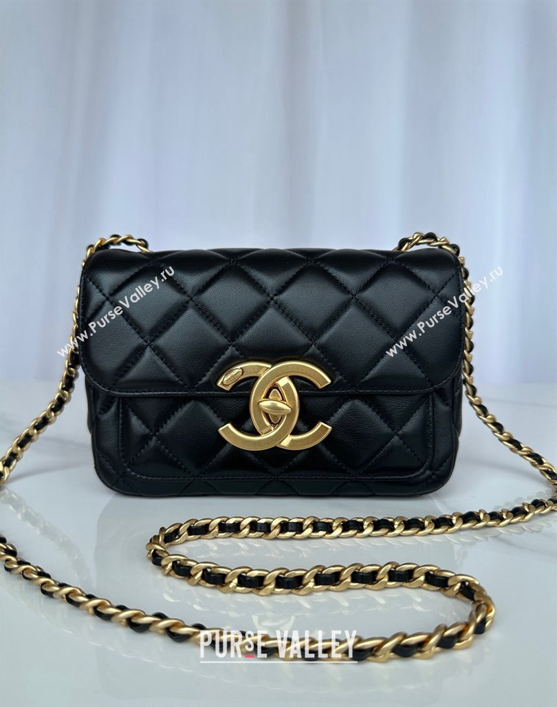 Chanel Shiny Lambskin Mini Flap Bag with Maxi CC Buckle AS5026 Black 2024 (yezi-240927029)