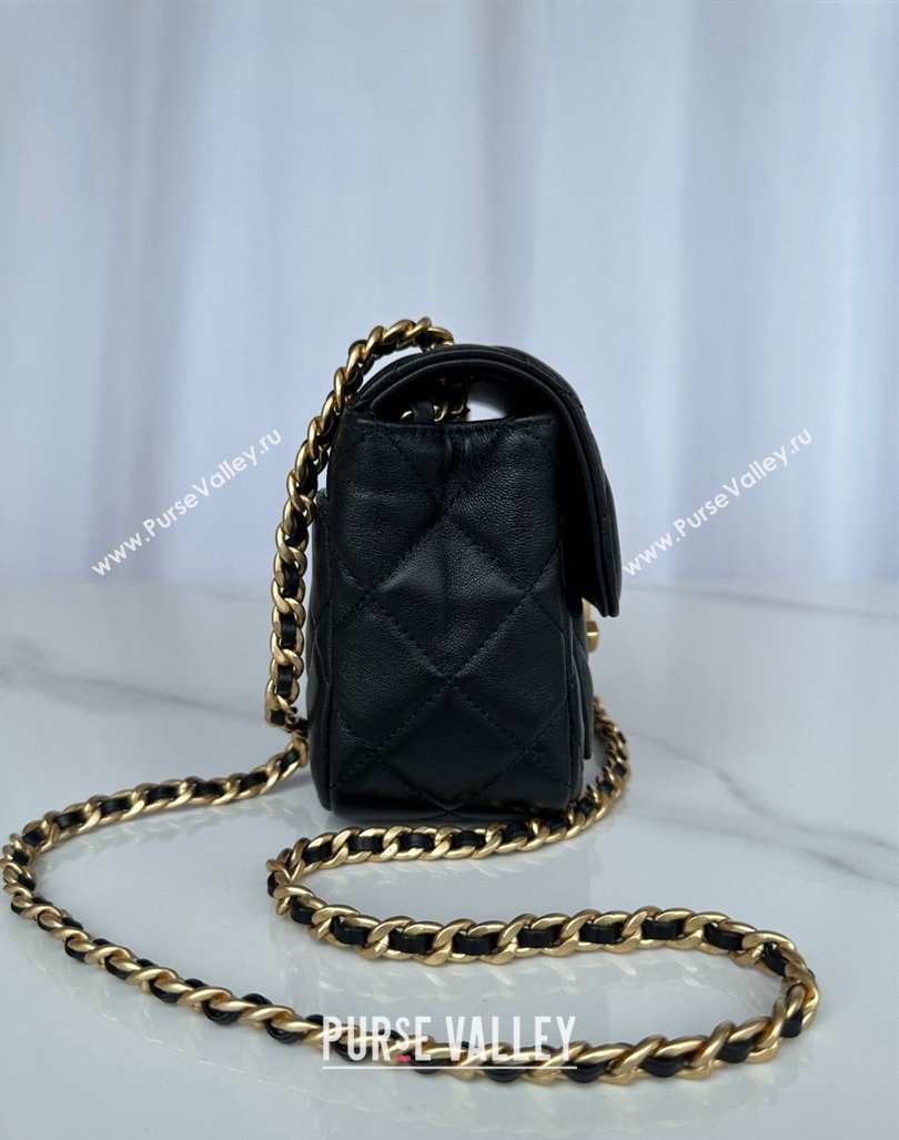 Chanel Shiny Lambskin Mini Flap Bag with Maxi CC Buckle AS5026 Black 2024 (yezi-240927029)