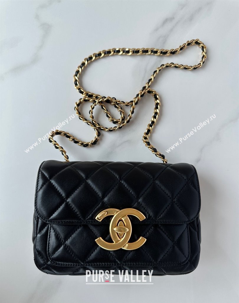 Chanel Shiny Lambskin Mini Flap Bag with Maxi CC Buckle AS5026 Black 2024 (yezi-240927029)