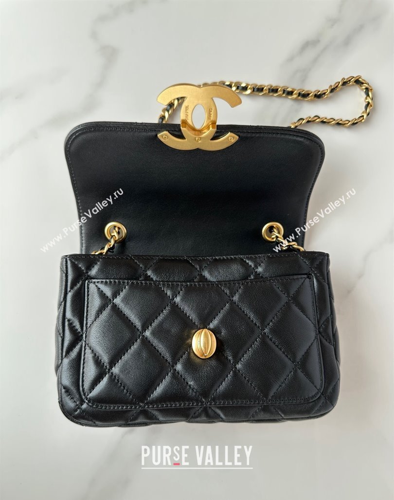 Chanel Shiny Lambskin Mini Flap Bag with Maxi CC Buckle AS5026 Black 2024 (yezi-240927029)