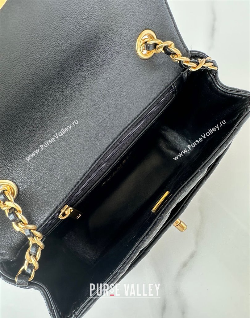 Chanel Shiny Lambskin Mini Flap Bag with Maxi CC Buckle AS5026 Black 2024 (yezi-240927029)