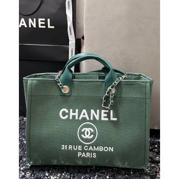 Chanel Deauville Cotton Calfskin Large Shopping Bag Olive Green 2024 (yezi-240927001)