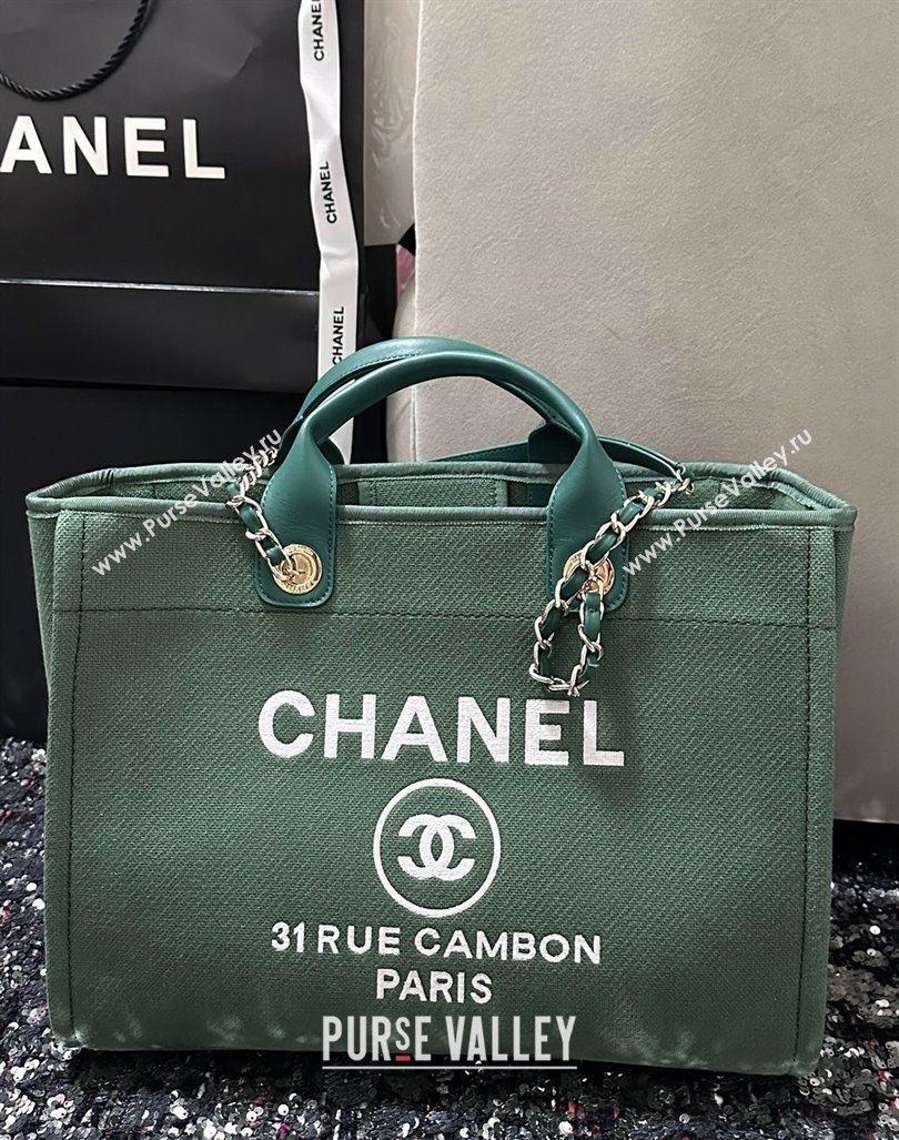 Chanel Deauville Cotton Calfskin Large Shopping Bag Olive Green 2024 (yezi-240927001)