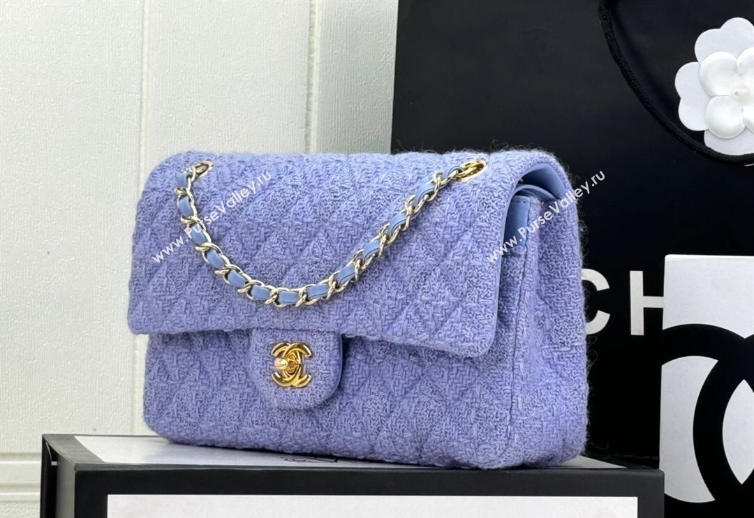 Chanel Classic Tweed Medium Flap Bag A01112 Light Purple 2024 (yezi-240926087)