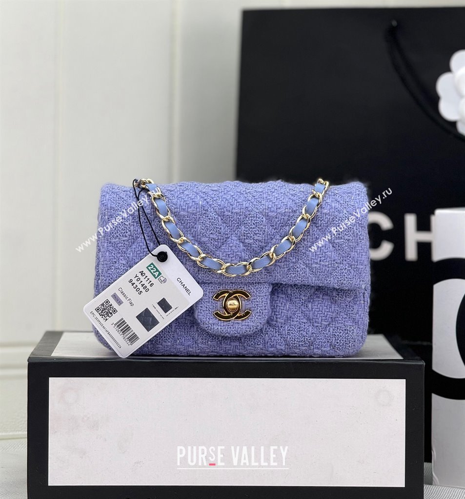 Chanel Classic Tweed Mini Flap Bag A69900 Light Purple 2024 (yezi-240926088)