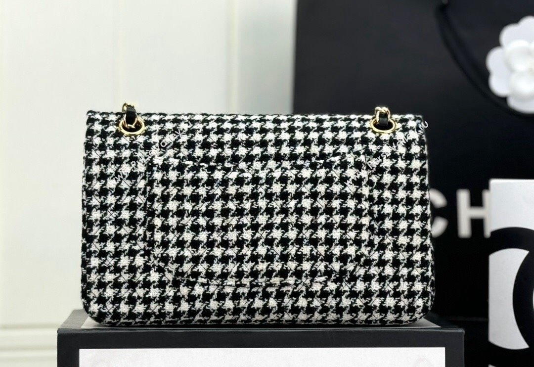 Chanel Classic Hounstooth Tweed Medium Flap Bag A01112 White/Black 2024 (yezi-240926089)