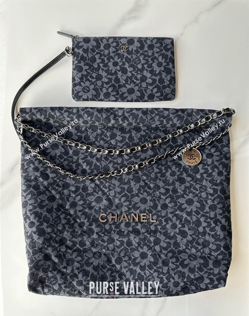 Chanel 22 Bloom Denim Shopping Bag AS3261 Grey/Black 2024 (yezi-240927004)