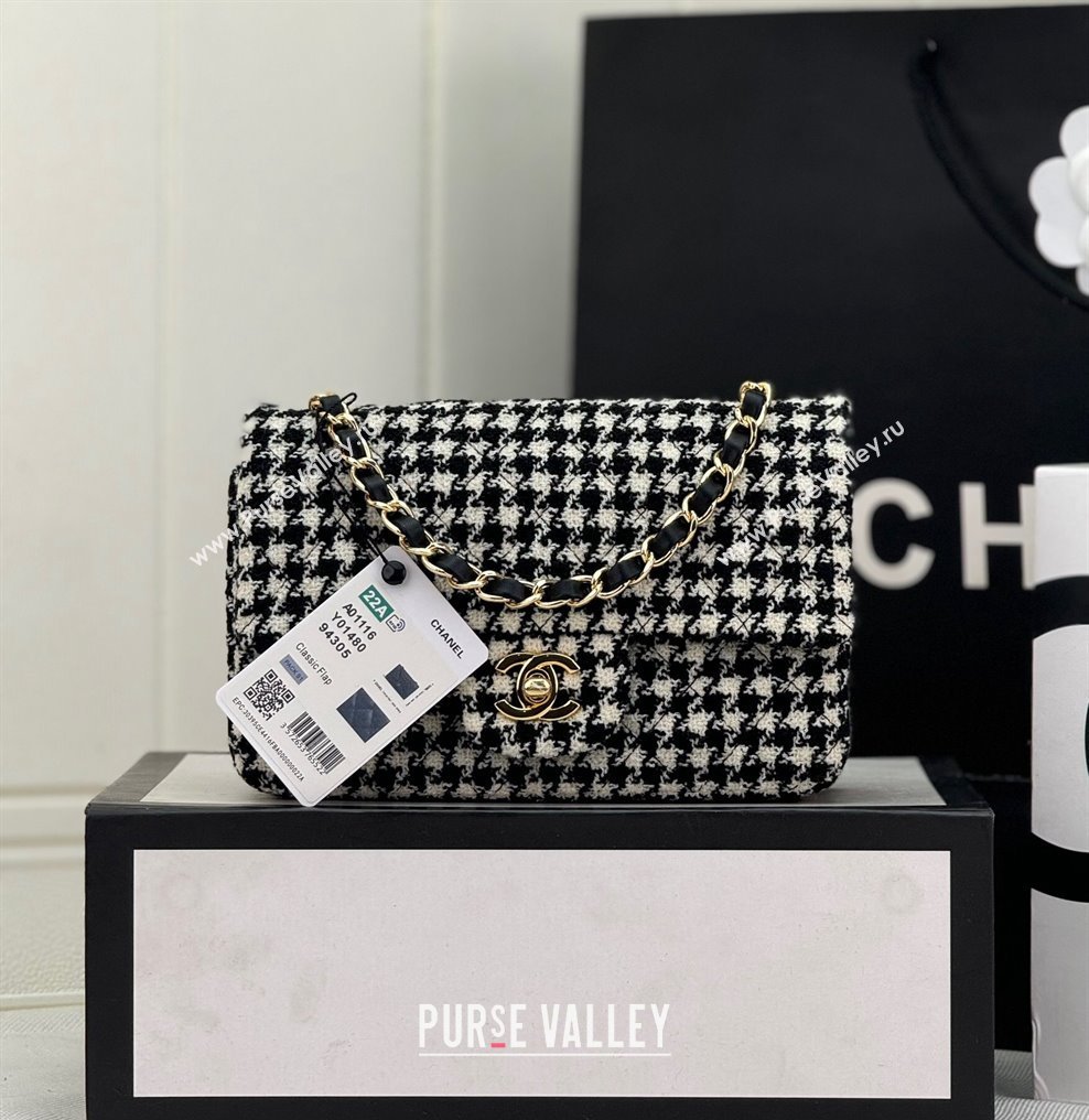 Chanel Classic Hounstooth Tweed Mini Flap Bag A69900 White/Black 2024 (yezi-240926090)