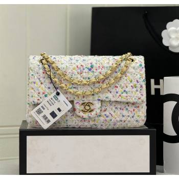 Chanel Classic Hounstooth Tweed Medium Flap Bag A01112 White/Multicolor 2024 (yezi-240926091)