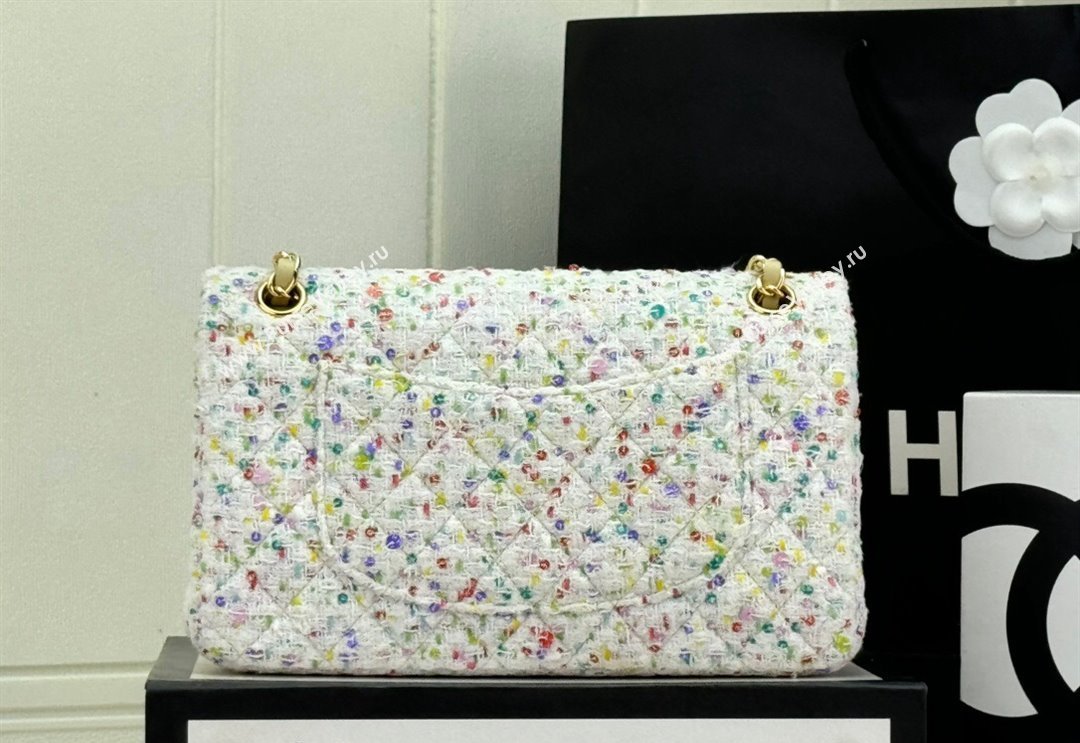 Chanel Classic Hounstooth Tweed Medium Flap Bag A01112 White/Multicolor 2024 (yezi-240926091)