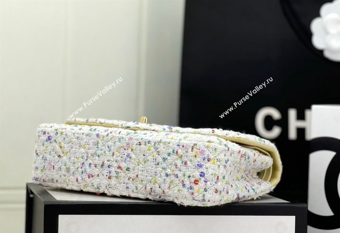 Chanel Classic Hounstooth Tweed Medium Flap Bag A01112 White/Multicolor 2024 (yezi-240926091)