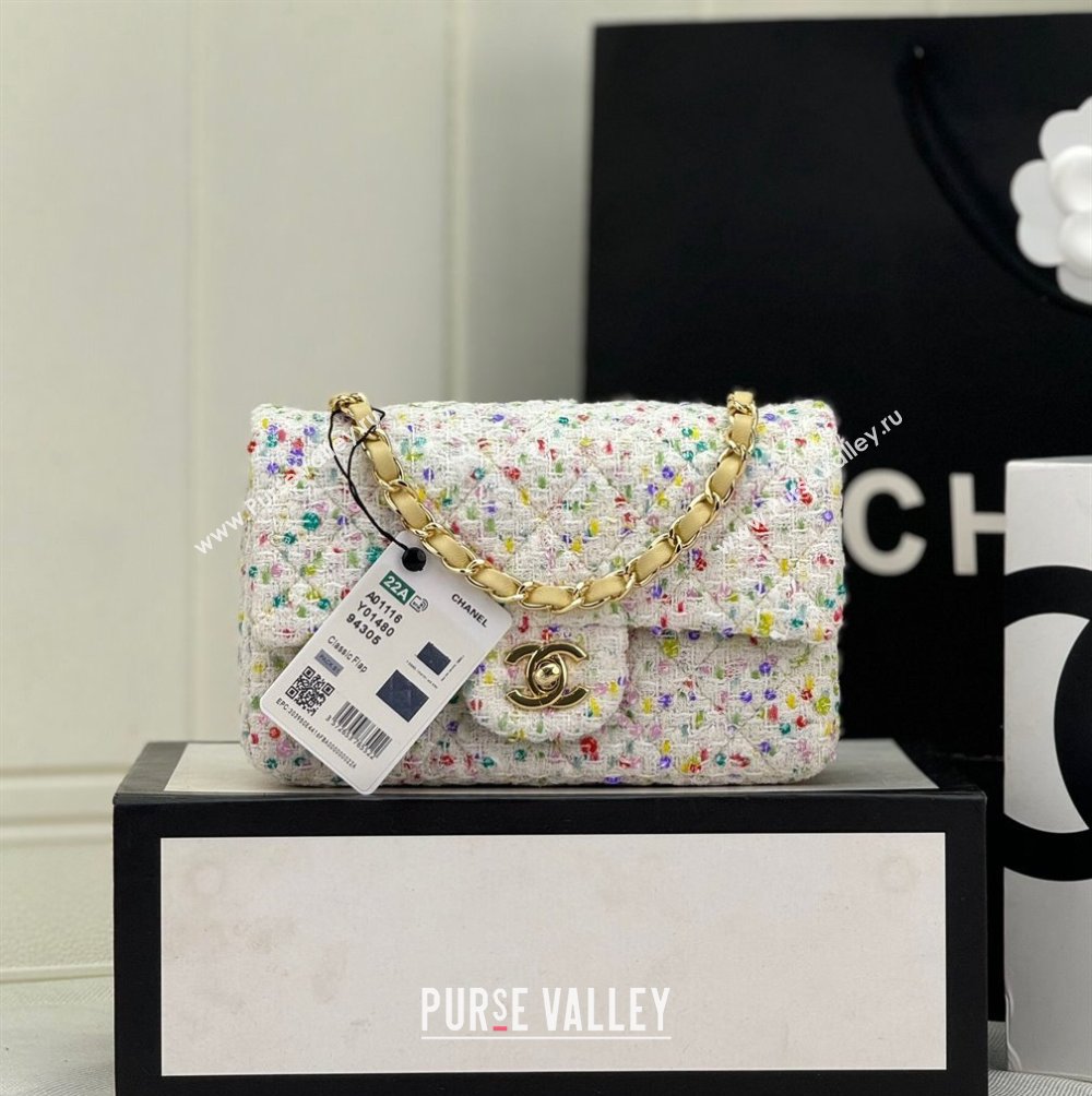 Chanel Classic Hounstooth Tweed Mini Flap Bag A69900 White/Multicolor 2024 (yezi-240926092)