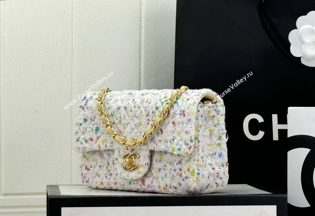 Chanel Classic Hounstooth Tweed Mini Flap Bag A69900 White/Multicolor 2024 (yezi-240926092)