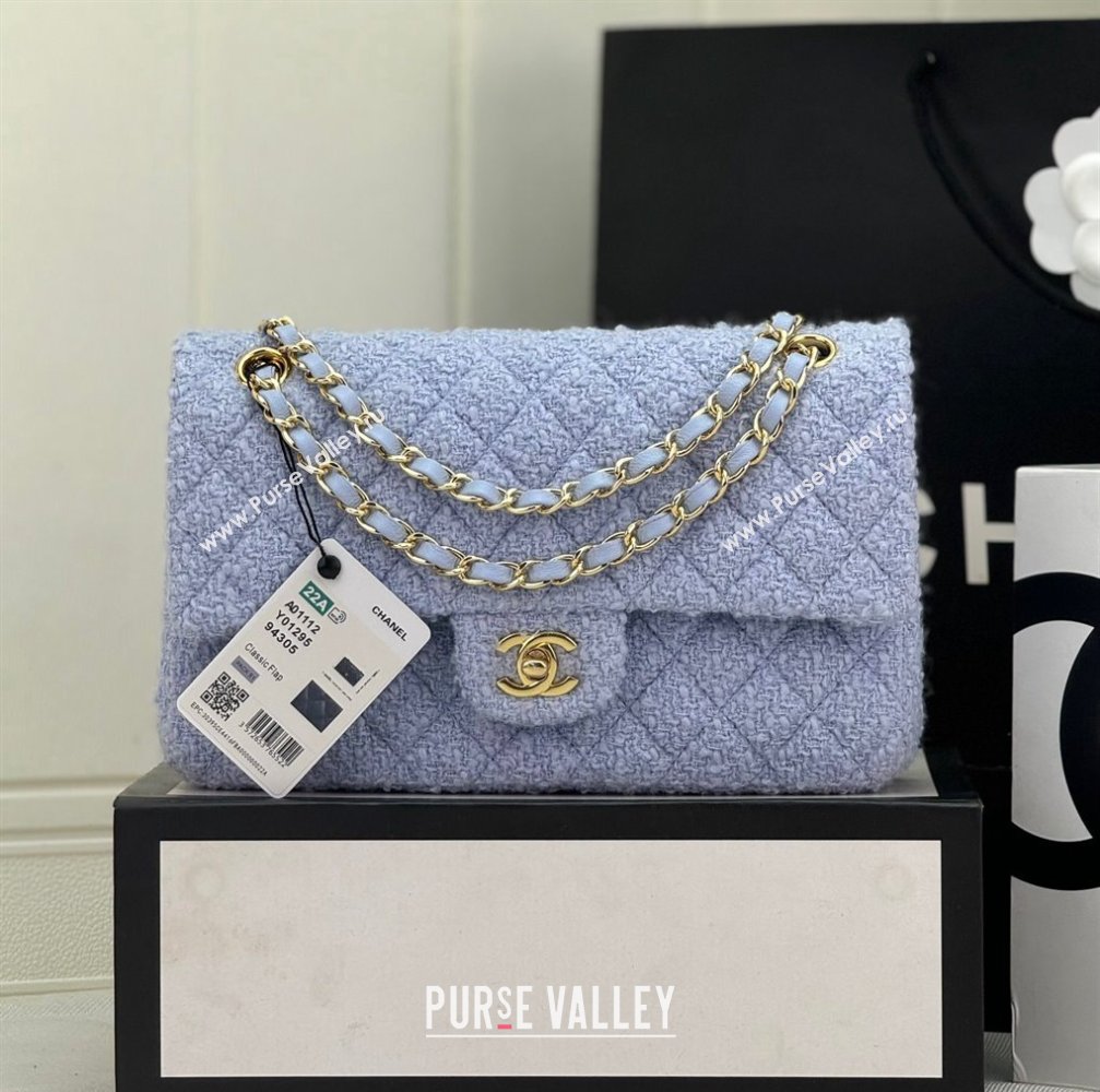 Chanel Classic Tweed Medium Flap Bag A01112 Pale Purple 2024 (yezi-240926093)