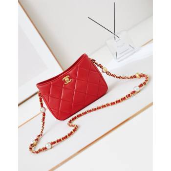 Chanel Calfskin Crossbody Mini bag with Metal-Tone and Pearls Red 2024 AS4949 (yezi-240927030)