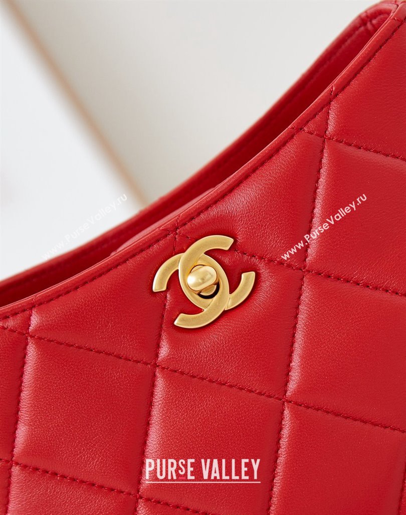 Chanel Calfskin Crossbody Mini bag with Metal-Tone and Pearls Red 2024 AS4949 (yezi-240927030)