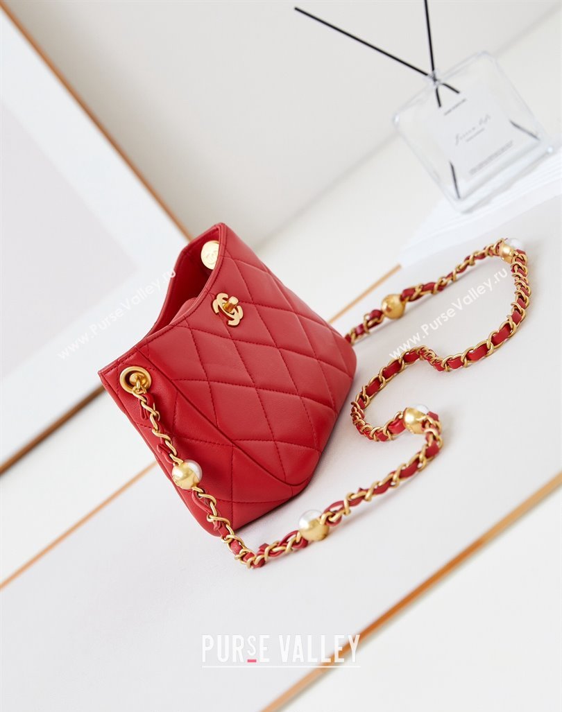 Chanel Calfskin Crossbody Mini bag with Metal-Tone and Pearls Red 2024 AS4949 (yezi-240927030)