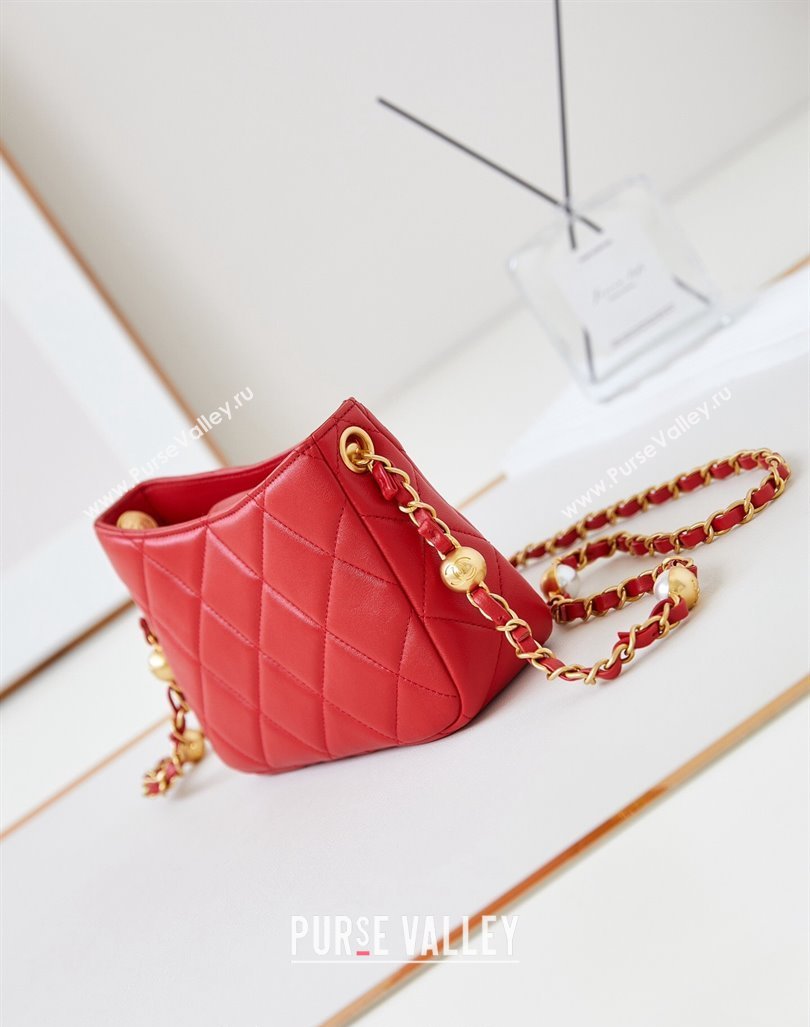 Chanel Calfskin Crossbody Mini bag with Metal-Tone and Pearls Red 2024 AS4949 (yezi-240927030)