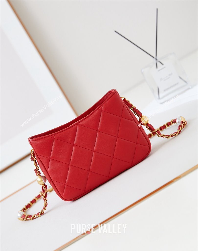 Chanel Calfskin Crossbody Mini bag with Metal-Tone and Pearls Red 2024 AS4949 (yezi-240927030)