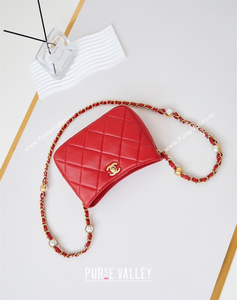 Chanel Calfskin Crossbody Mini bag with Metal-Tone and Pearls Red 2024 AS4949 (yezi-240927030)