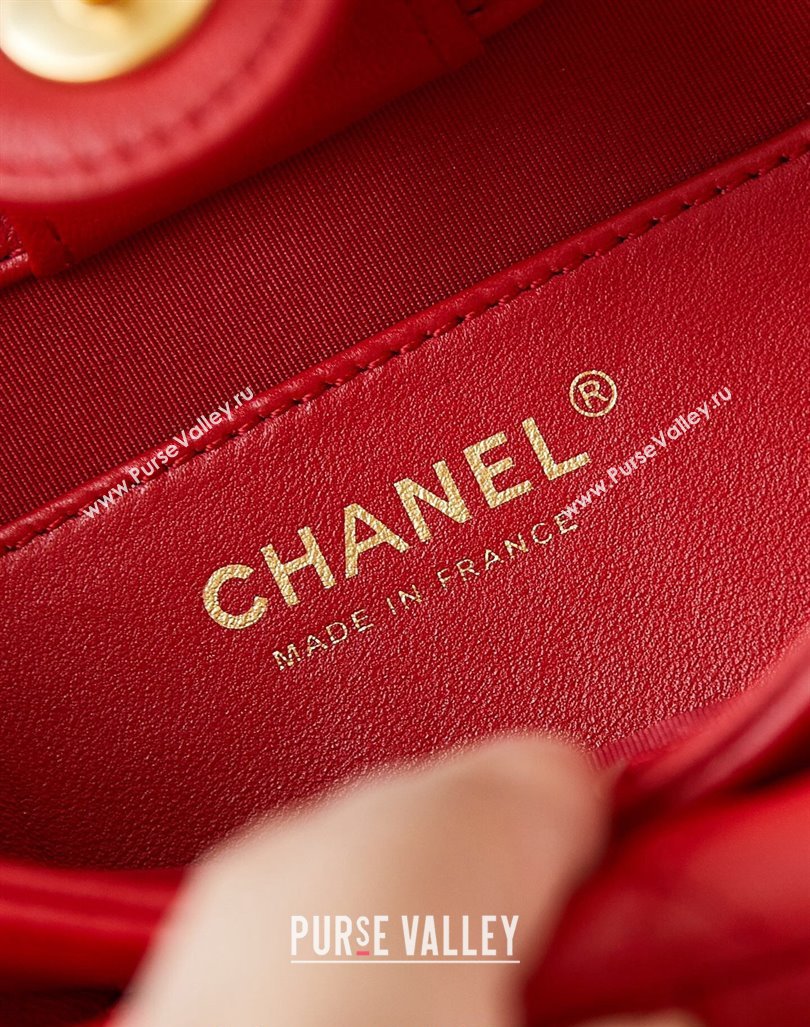 Chanel Calfskin Crossbody Mini bag with Metal-Tone and Pearls Red 2024 AS4949 (yezi-240927030)