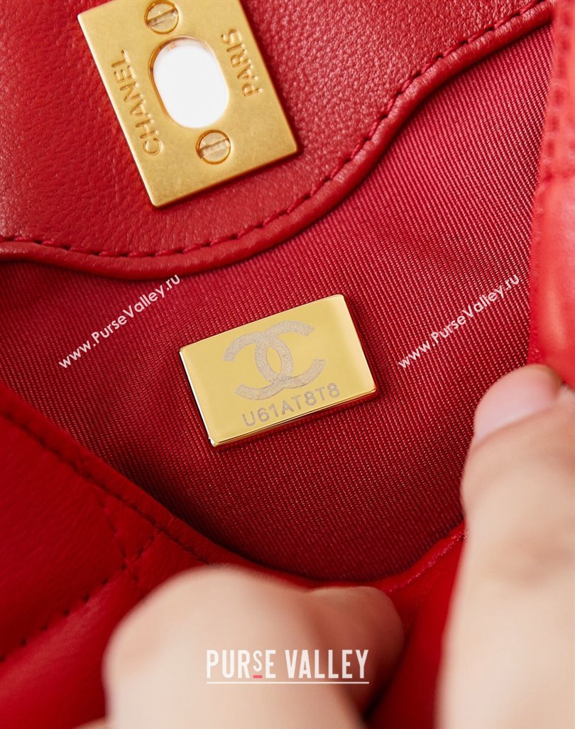 Chanel Calfskin Crossbody Mini bag with Metal-Tone and Pearls Red 2024 AS4949 (yezi-240927030)