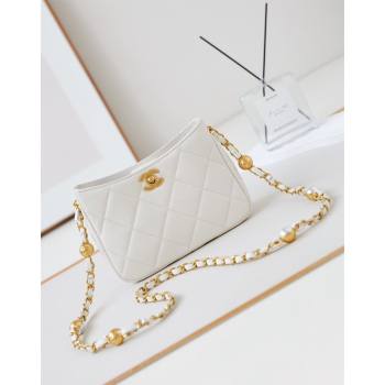 Chanel Calfskin Crossbody Mini bag with Metal-Tone and Pearls White 2024 AS4949 (yezi-240927032)