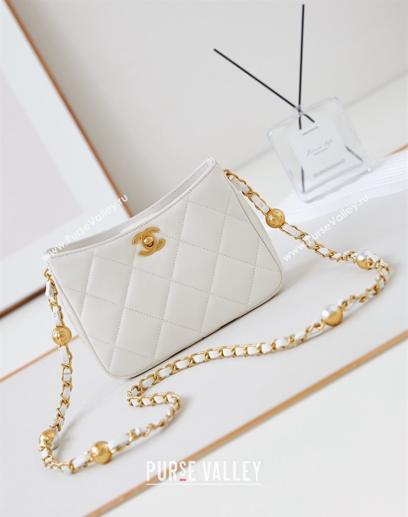 Chanel Calfskin Crossbody Mini bag with Metal-Tone and Pearls White 2024 AS4949 (yezi-240927032)