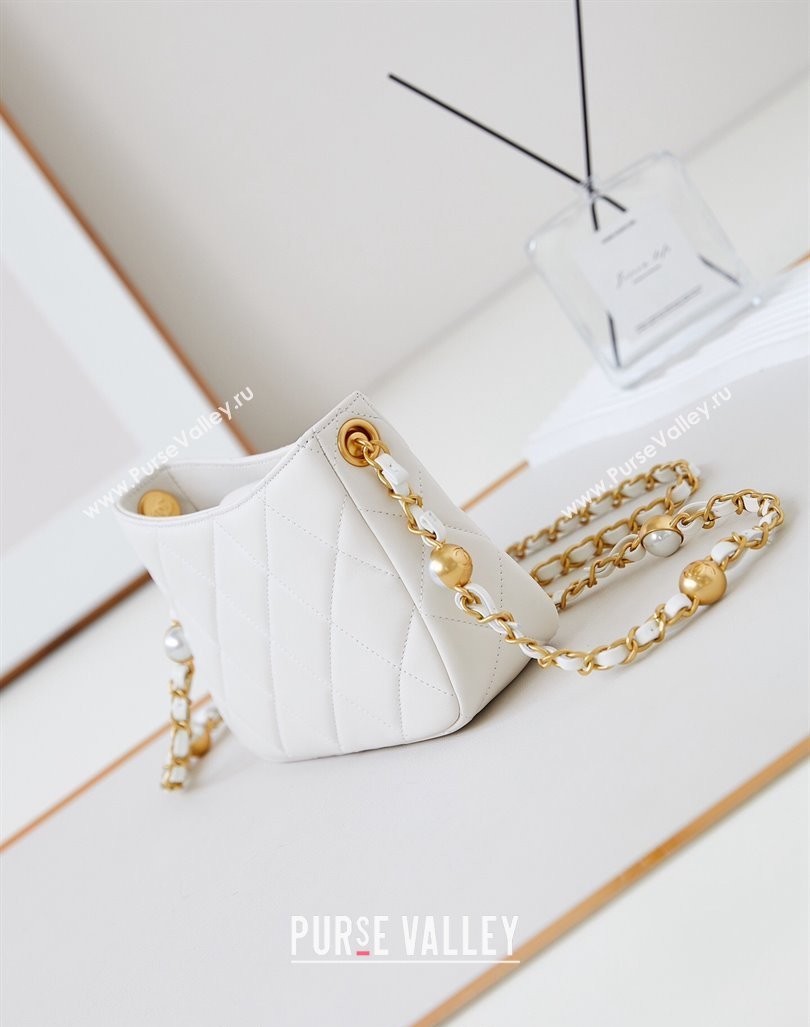 Chanel Calfskin Crossbody Mini bag with Metal-Tone and Pearls White 2024 AS4949 (yezi-240927032)