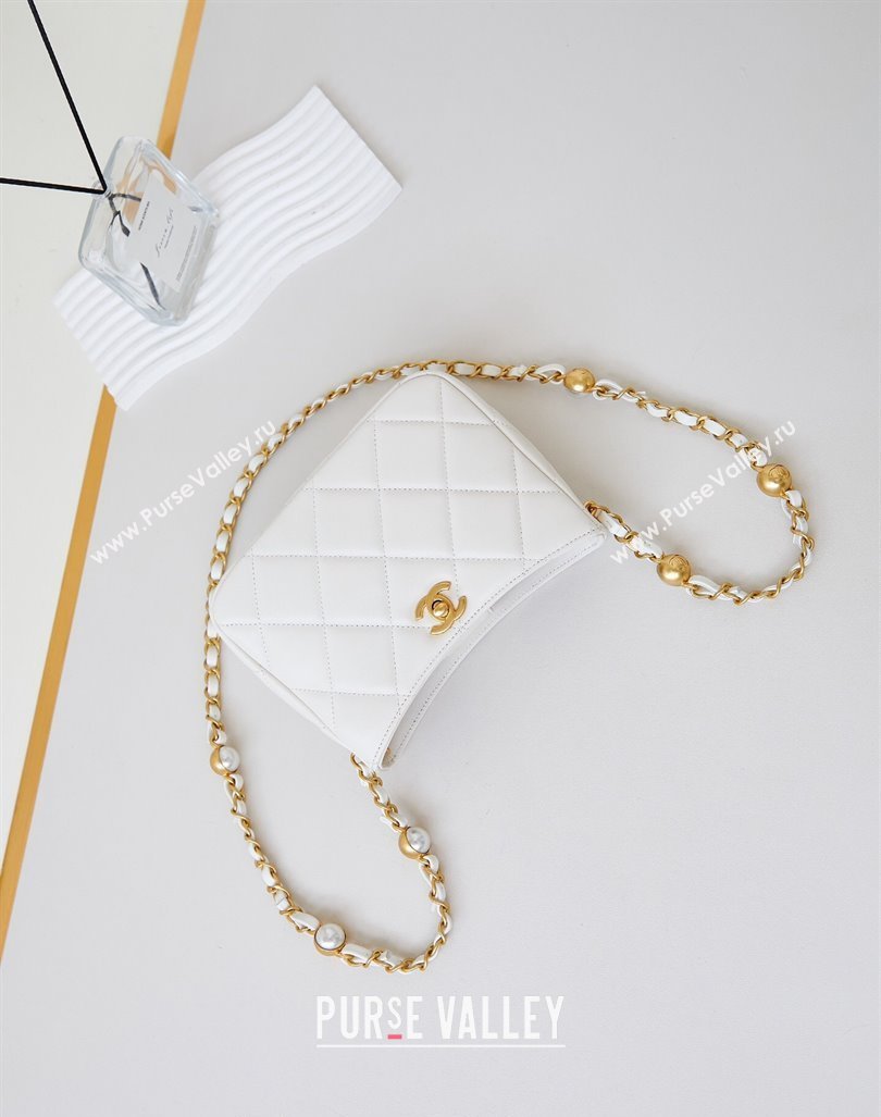 Chanel Calfskin Crossbody Mini bag with Metal-Tone and Pearls White 2024 AS4949 (yezi-240927032)