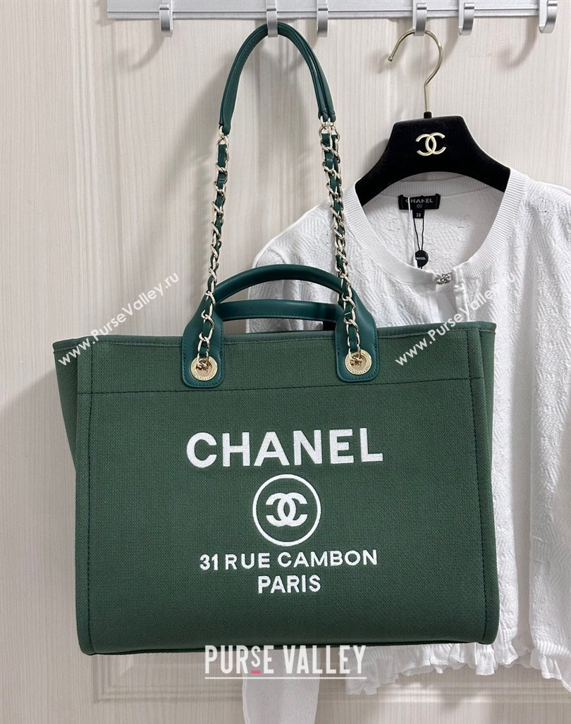 Chanel Deauville Cotton Calfskin Large Shopping Bag Olive Green 2024 (yezi-240927001)