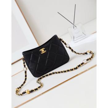 Chanel Calfskin Crossbody Mini bag with Metal-Tone and Pearls Black 2024 AS4949 (yezi-240927033)