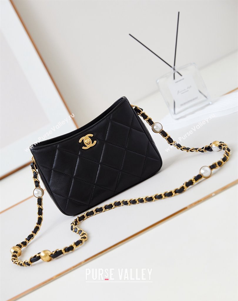 Chanel Calfskin Crossbody Mini bag with Metal-Tone and Pearls Black 2024 AS4949 (yezi-240927033)