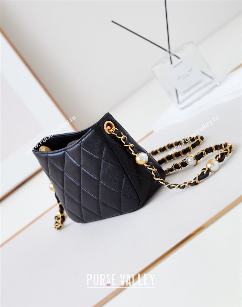 Chanel Calfskin Crossbody Mini bag with Metal-Tone and Pearls Black 2024 AS4949 (yezi-240927033)