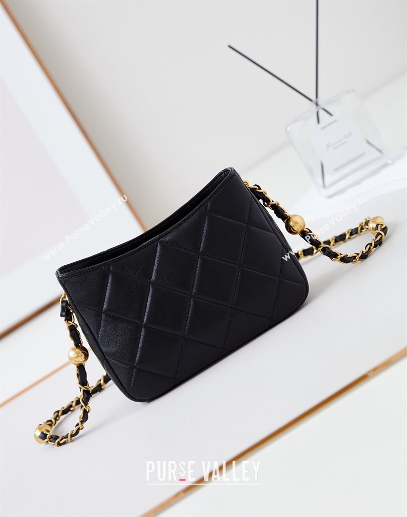 Chanel Calfskin Crossbody Mini bag with Metal-Tone and Pearls Black 2024 AS4949 (yezi-240927033)