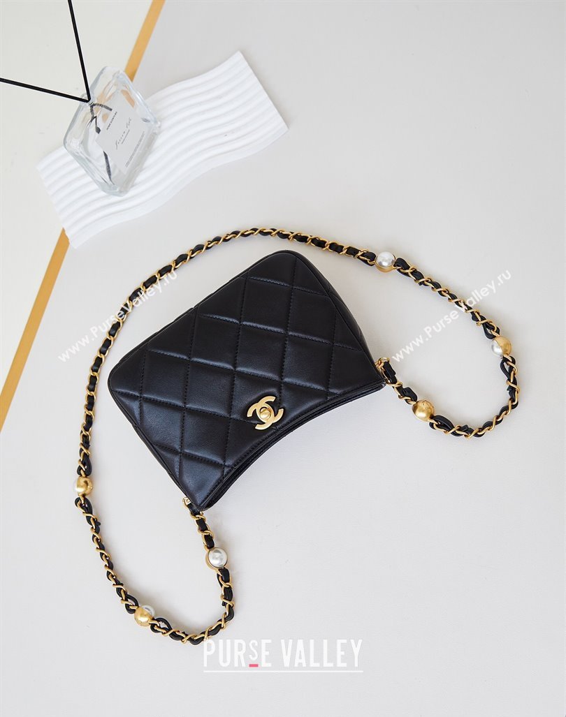 Chanel Calfskin Crossbody Mini bag with Metal-Tone and Pearls Black 2024 AS4949 (yezi-240927033)