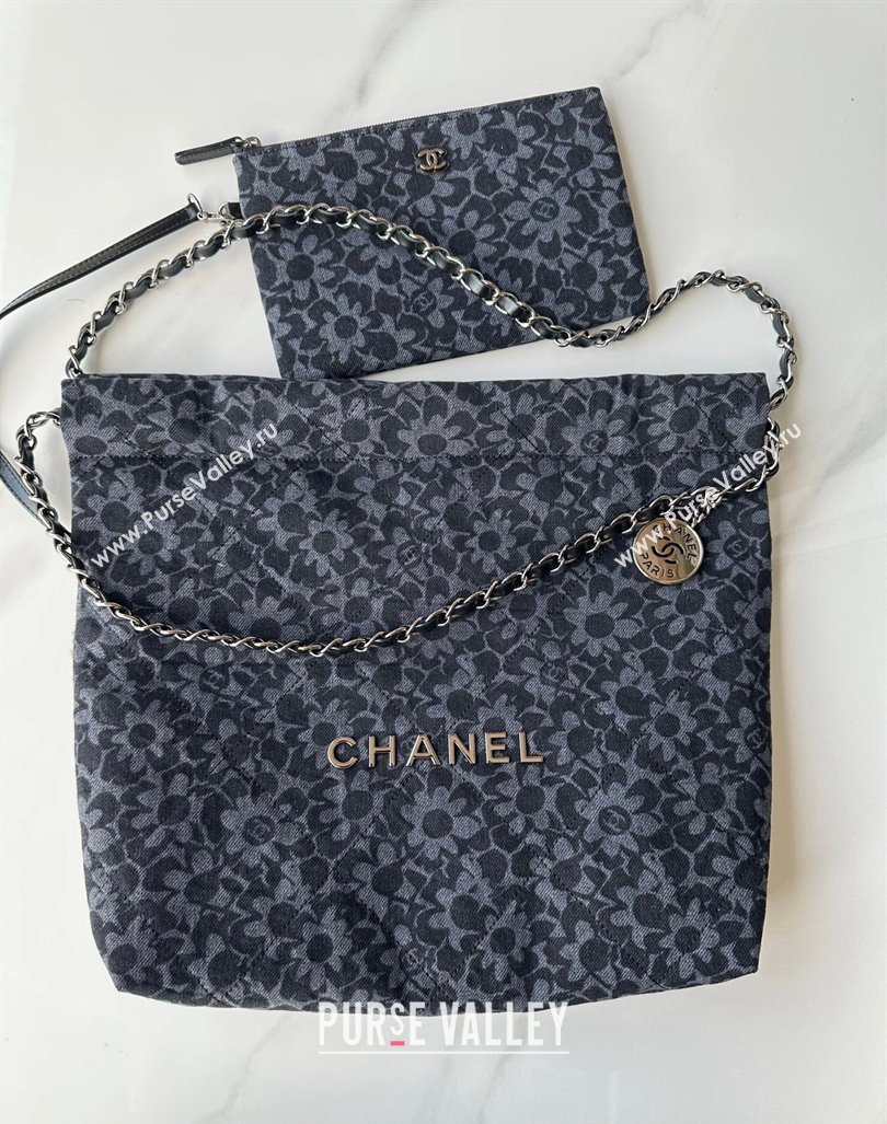 Chanel 22 Bloom Denim Small Shopping Bag AS3260 Grey/Black 2024 (yezi-240927006)