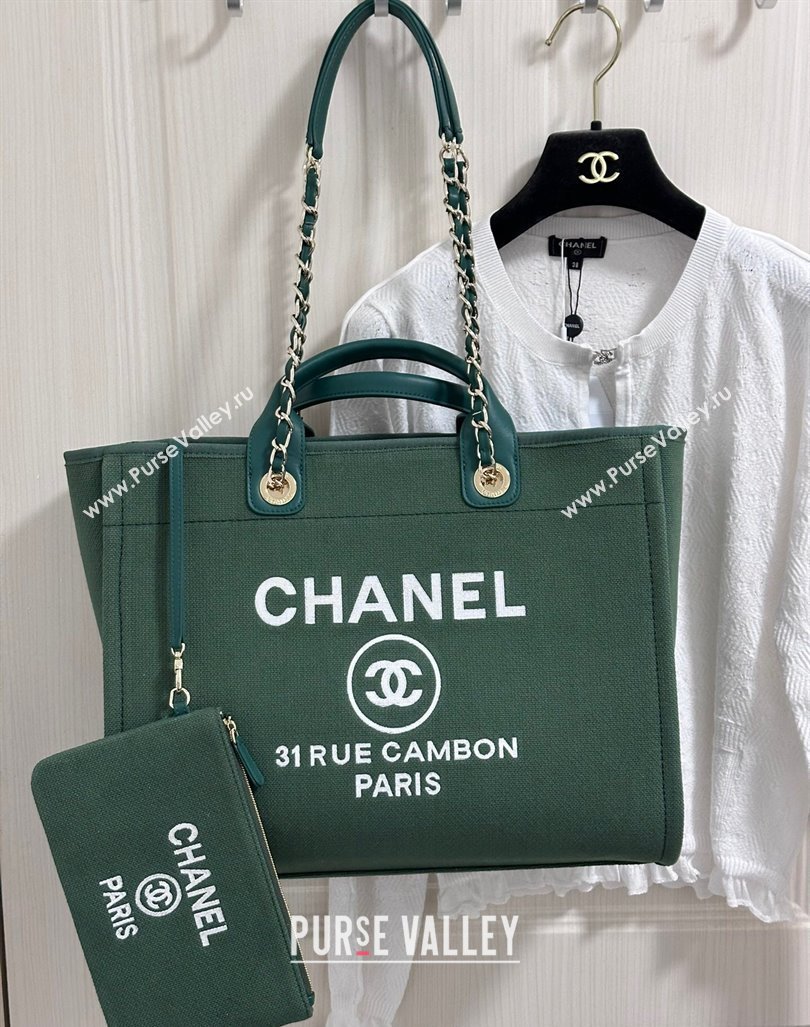 Chanel Deauville Cotton Calfskin Large Shopping Bag Olive Green 2024 (yezi-240927001)