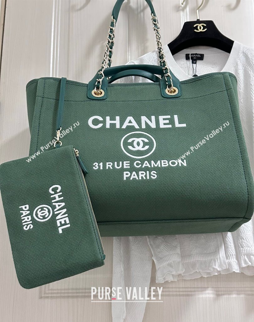 Chanel Deauville Cotton Calfskin Large Shopping Bag Olive Green 2024 (yezi-240927001)