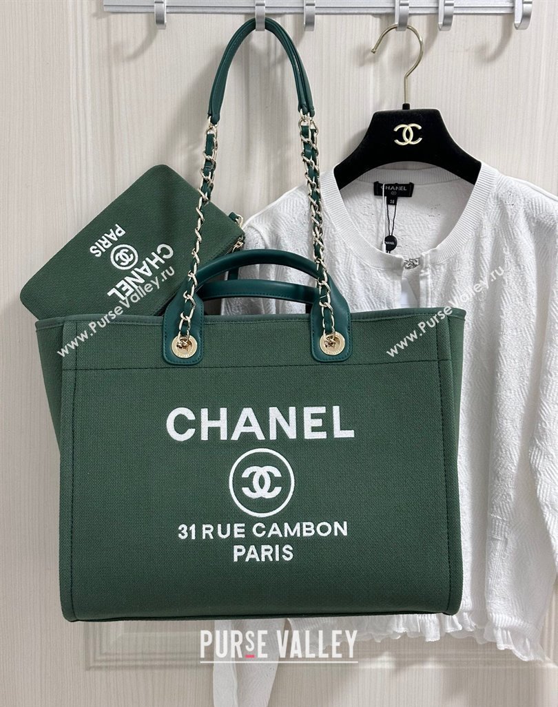 Chanel Deauville Cotton Calfskin Large Shopping Bag Olive Green 2024 (yezi-240927001)