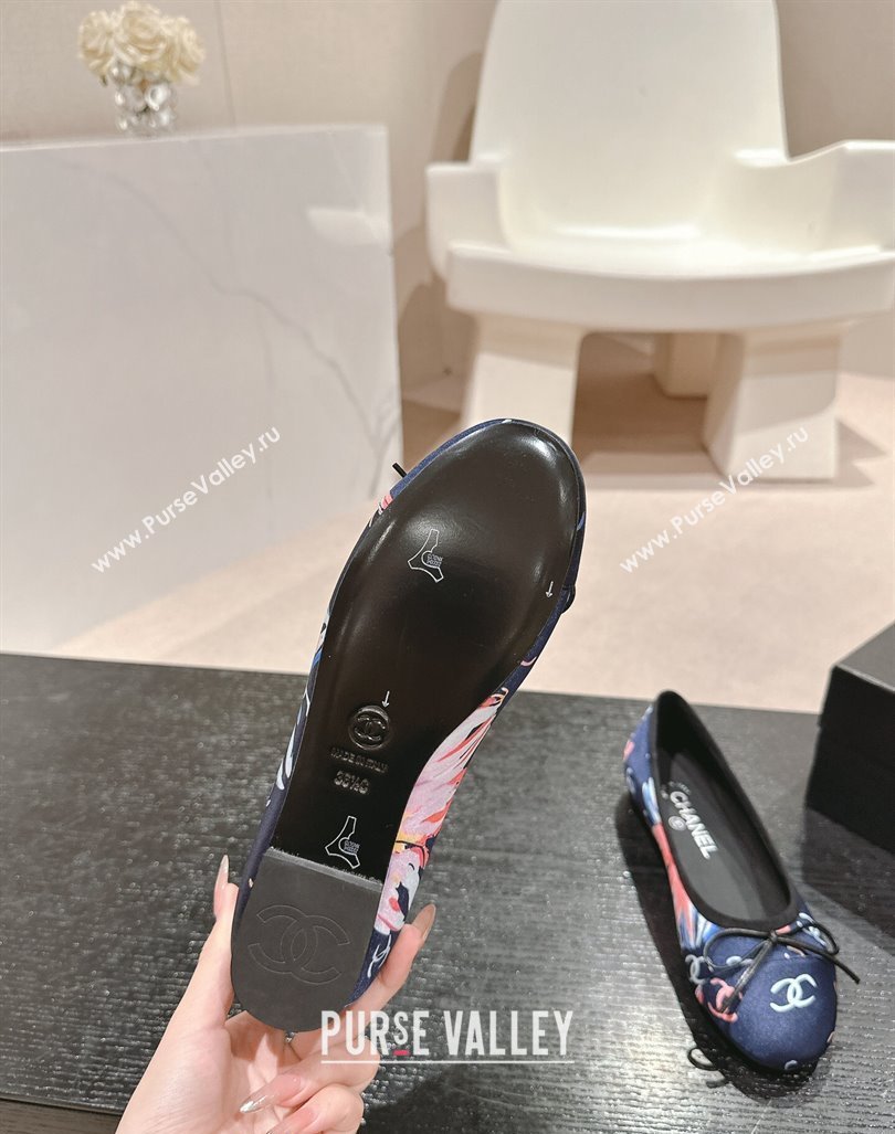 Chanel Classic Printed Grosgrain Ballet Flat with Bow Navy Blue 2024 CH101702 (MD-241017015)