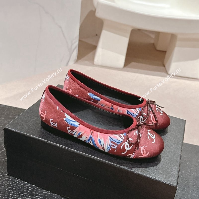 Chanel Classic Printed Grosgrain Ballet Flat with Bow Red 2024 CH101702 (MD-241017016)