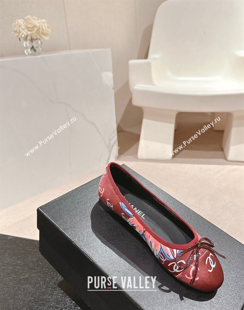 Chanel Classic Printed Grosgrain Ballet Flat with Bow Red 2024 CH101702 (MD-241017016)