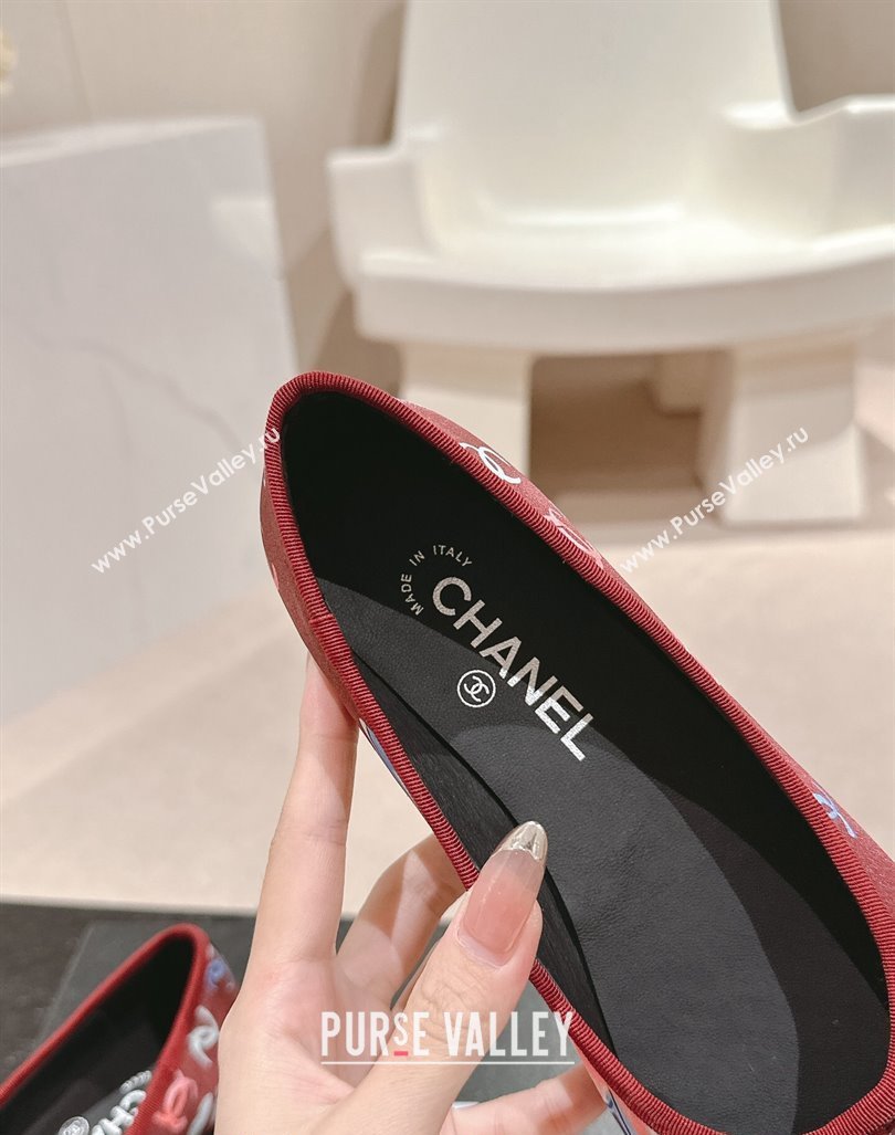 Chanel Classic Printed Grosgrain Ballet Flat with Bow Red 2024 CH101702 (MD-241017016)