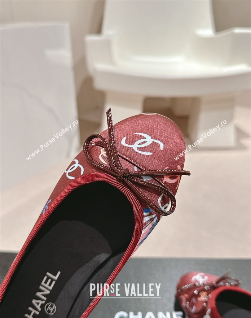 Chanel Classic Printed Grosgrain Ballet Flat with Bow Red 2024 CH101702 (MD-241017016)