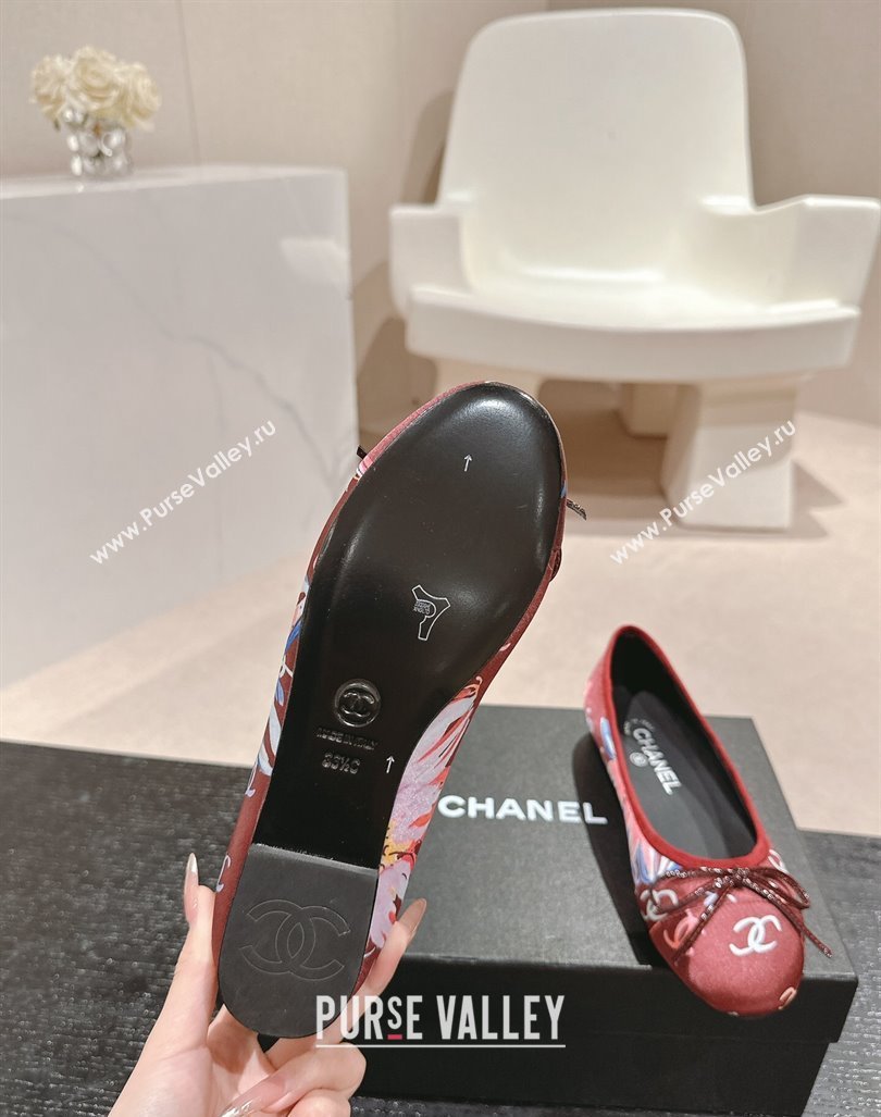 Chanel Classic Printed Grosgrain Ballet Flat with Bow Red 2024 CH101702 (MD-241017016)