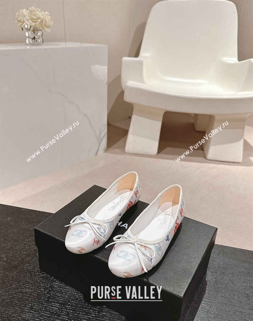 Chanel Classic Printed Grosgrain Ballet Flat with Bow White 2024 CH101702 (MD-241017017)