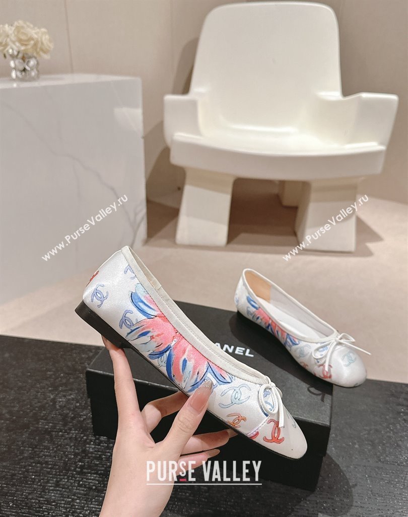 Chanel Classic Printed Grosgrain Ballet Flat with Bow White 2024 CH101702 (MD-241017017)