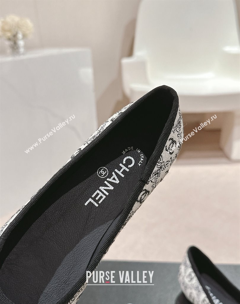 Chanel Classic Embroidered Canvas Patent Calfskin Ballet Flat with Bow Black 2024 CH101703 (MD-241017018)